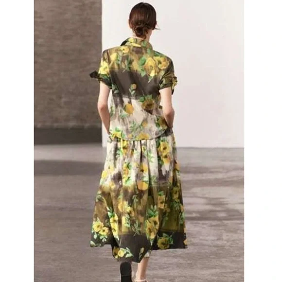 ZARA ZW WOMAN COLLECTION 2pc Co Ord Set Midi skirt & Blouse Size Medium NWT - Picture 2 of 16